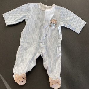 Little Me One Piece Teddy Bear Footsies Blue Snap Closure Size 3 mo